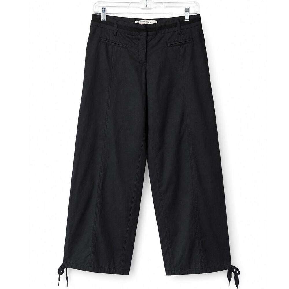 Sitwell Womens Black Wide Leg Pants Ribbon Tie Hem Size 8 Parachute Pants